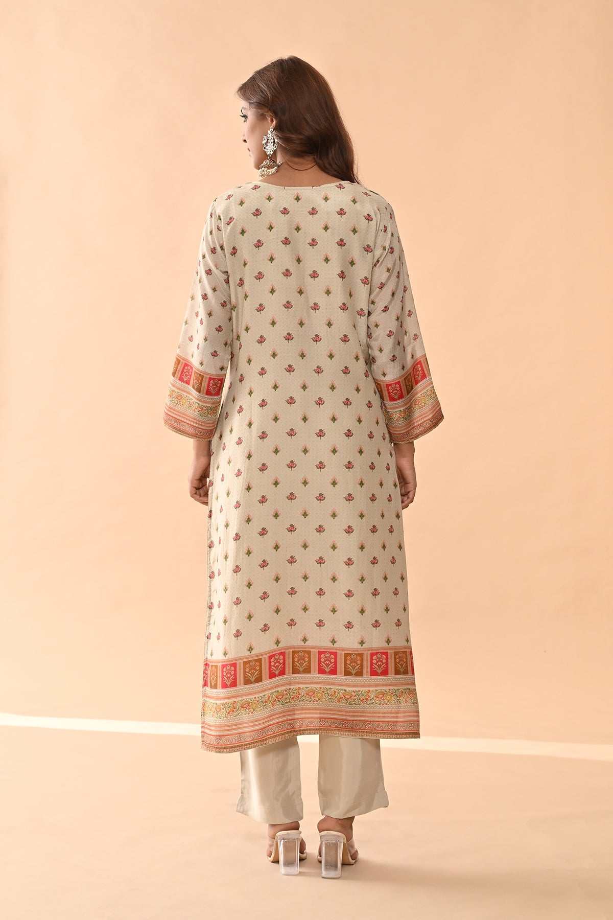 Beige Embellished Kurta 3 Pcs Set