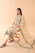 Beige Embroidered Kurta 3 Pcs Set